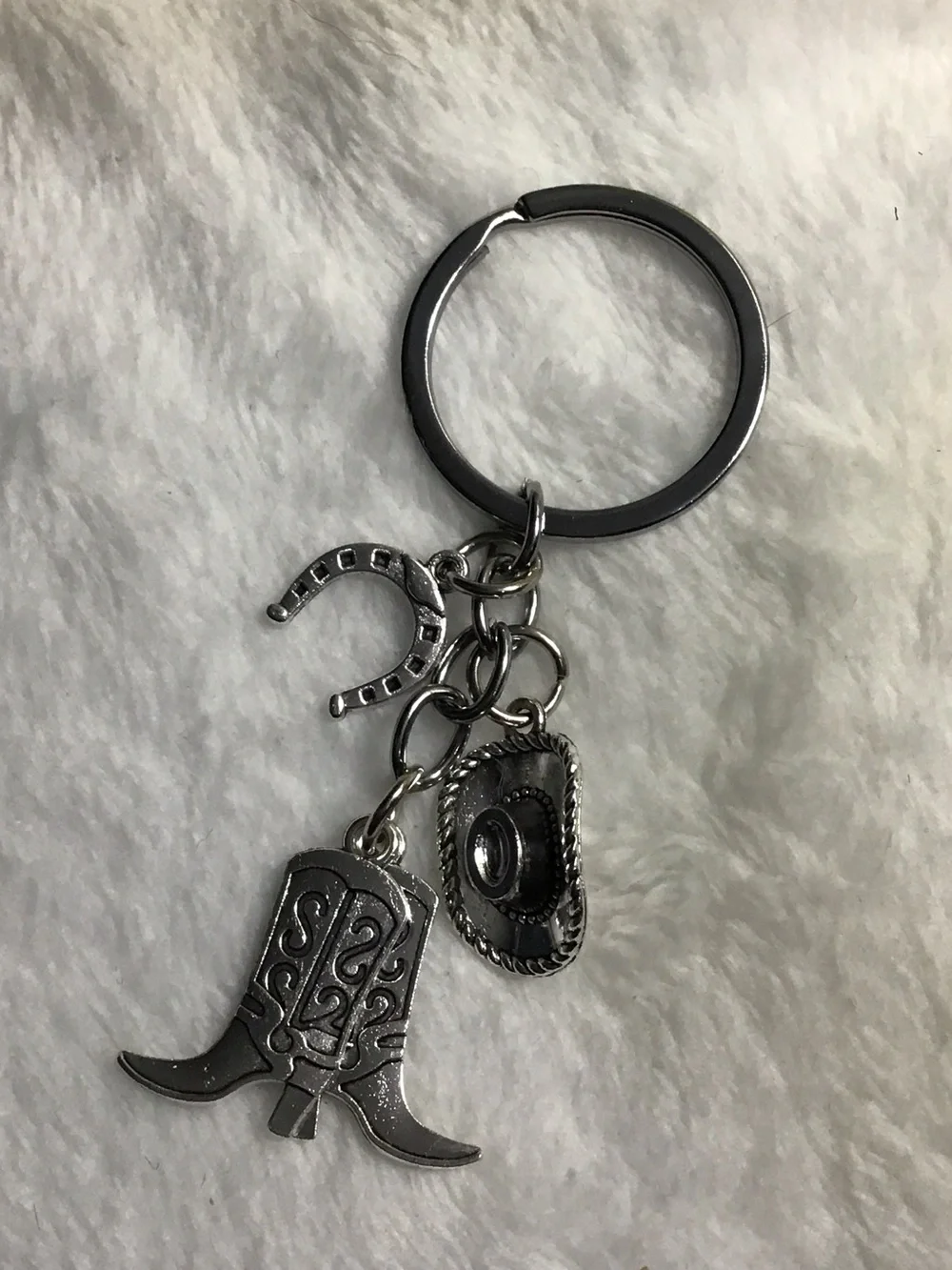 Silver Western Cowboy Boot & Hat Keychain - Men Accessories